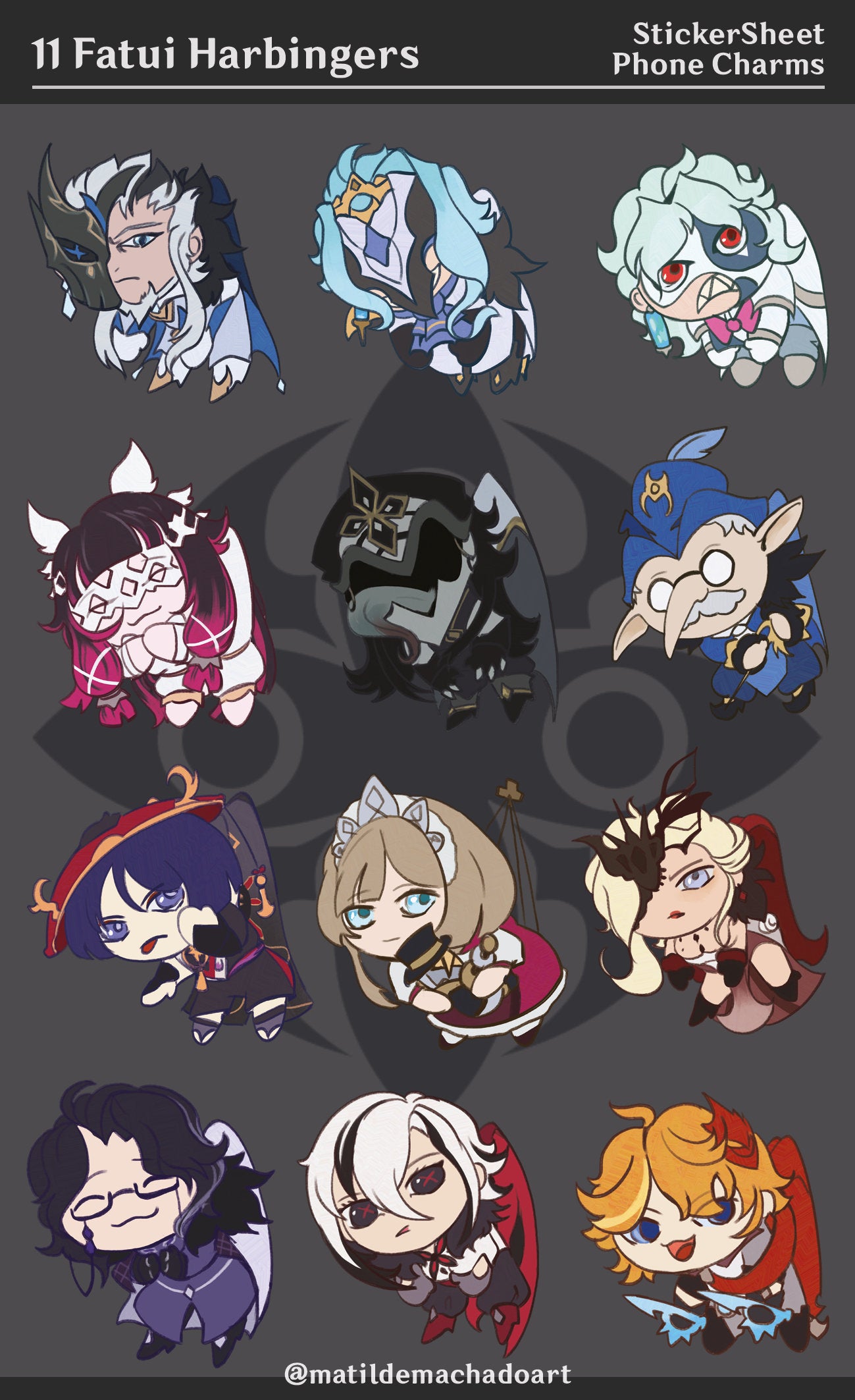 11 Fatui Harbingers (Phone Charms/StickerSheet)